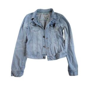Abercrombie & Fitch Women’s Distressed VTG  90s Jean Jacket Med Light Blue Sz XL